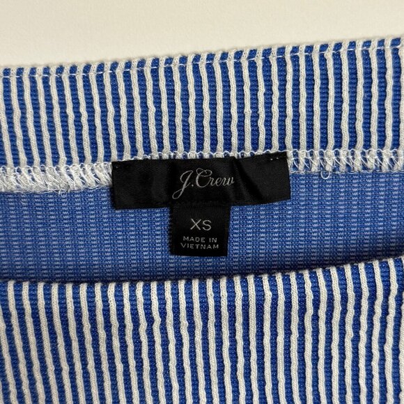 💙 J.Crew Blue/White Striped Puff Sleeve Top | Boat Neck Stretch Waist XS - Picture 3 of 6